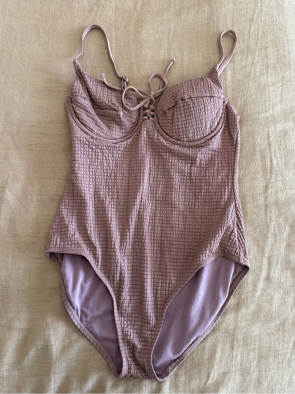 Time and Tru Mauve Textured One-Piece Swimsuit